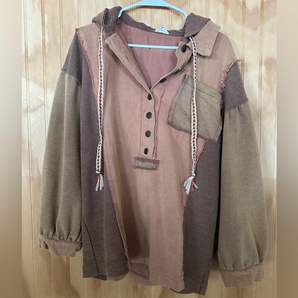 POL Patchwork Hoodie in Earth Tones